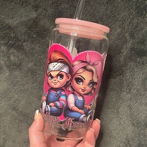 Toxic Love glass cup w/ straw NWT